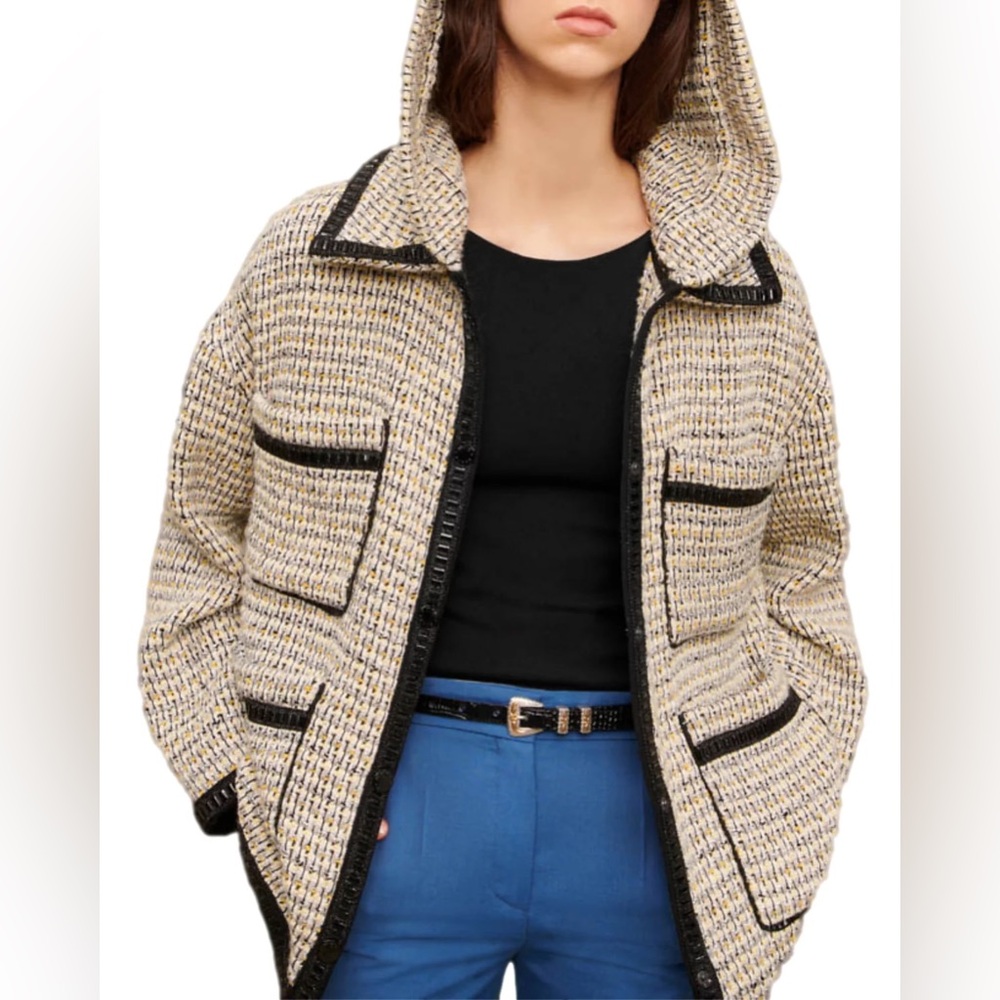 Maje Gakota Embellished Tweed Hooded Jacket